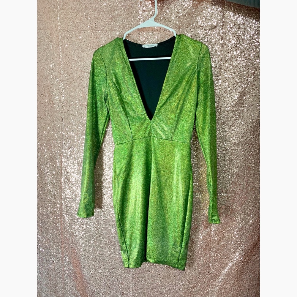 Metallic Green Mini Dress